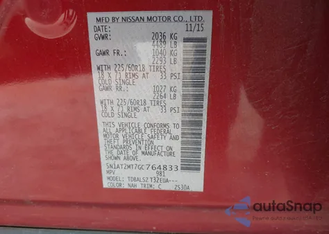 2016 Nissan Rogue Sl from USA, damaged, VIN 5N1AT2MT7GC764833